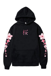 Pastel Aesthetic Sakura Graphic Hoodie black Shoptery