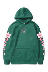 Pastel Aesthetic Sakura Graphic Hoodie dark-green Shoptery