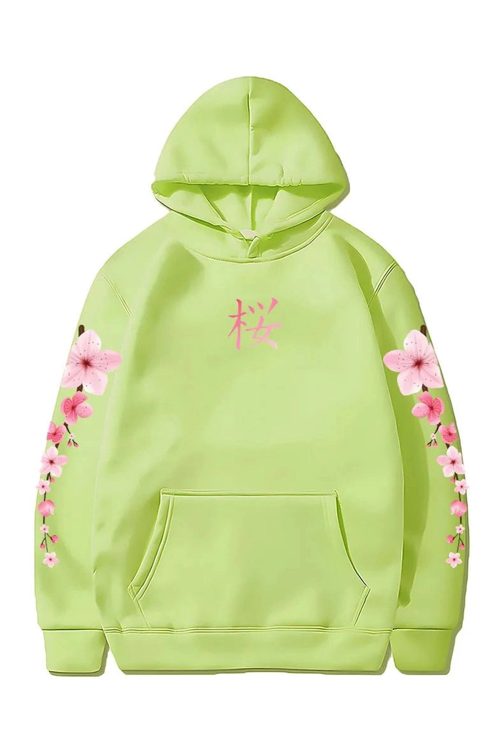 Pastel Aesthetic Sakura Graphic Hoodie light-green Shoptery