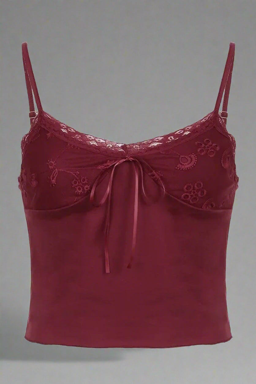 Coquette Satin Bowknot Crop Top Red Shoptery