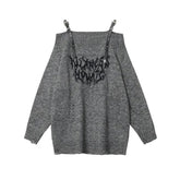 Shadow Straps Edgy Off-Shoulder Sweater GRAY Shoptery