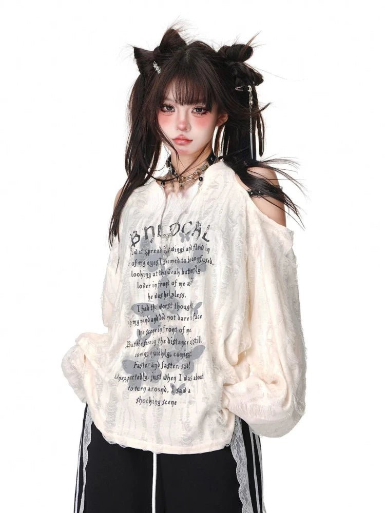 Shredded Butterfly Edgy Top Apricot White Shoptery