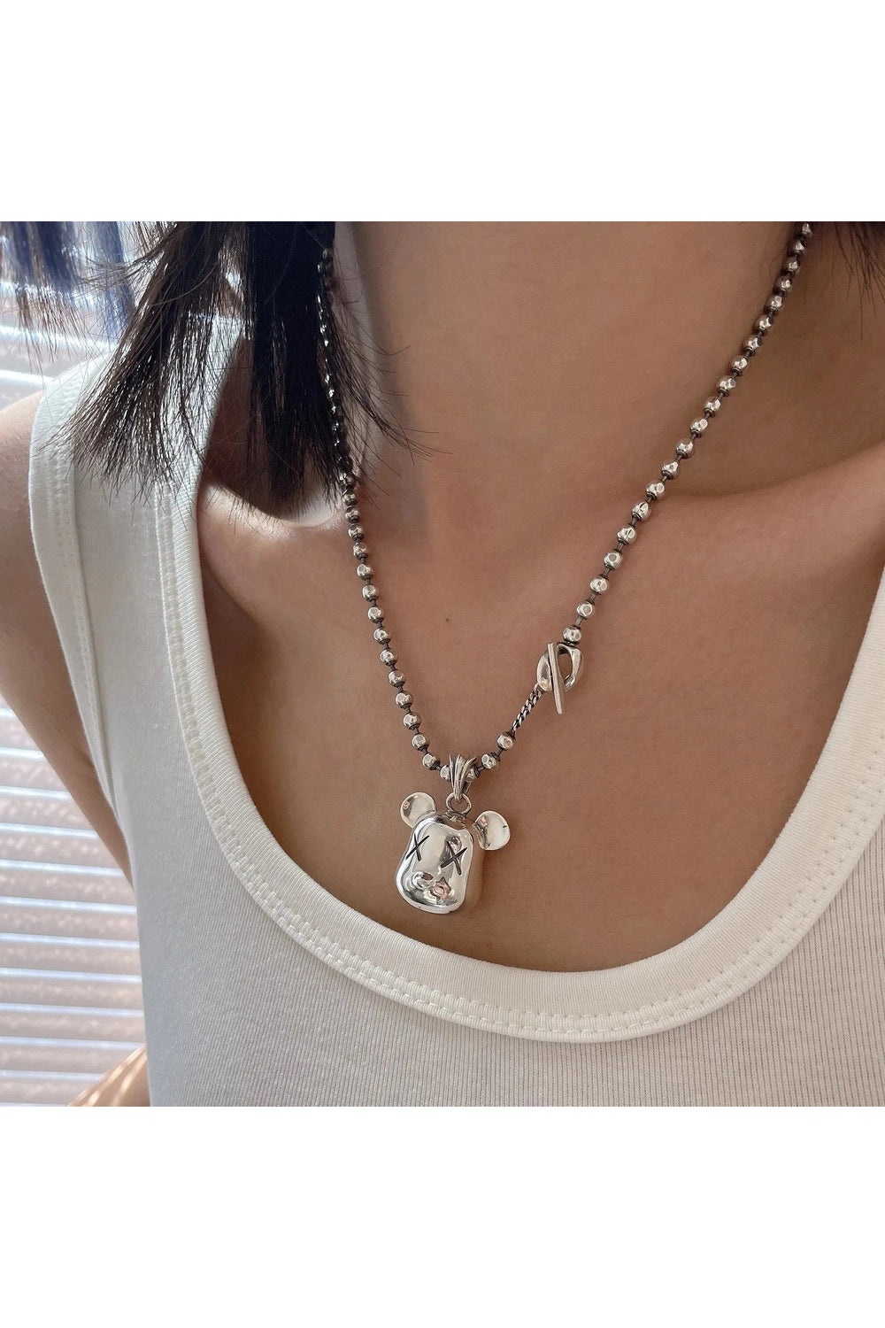 Edgy Silver Bear Head Necklace SILVER PLATED Shoptery