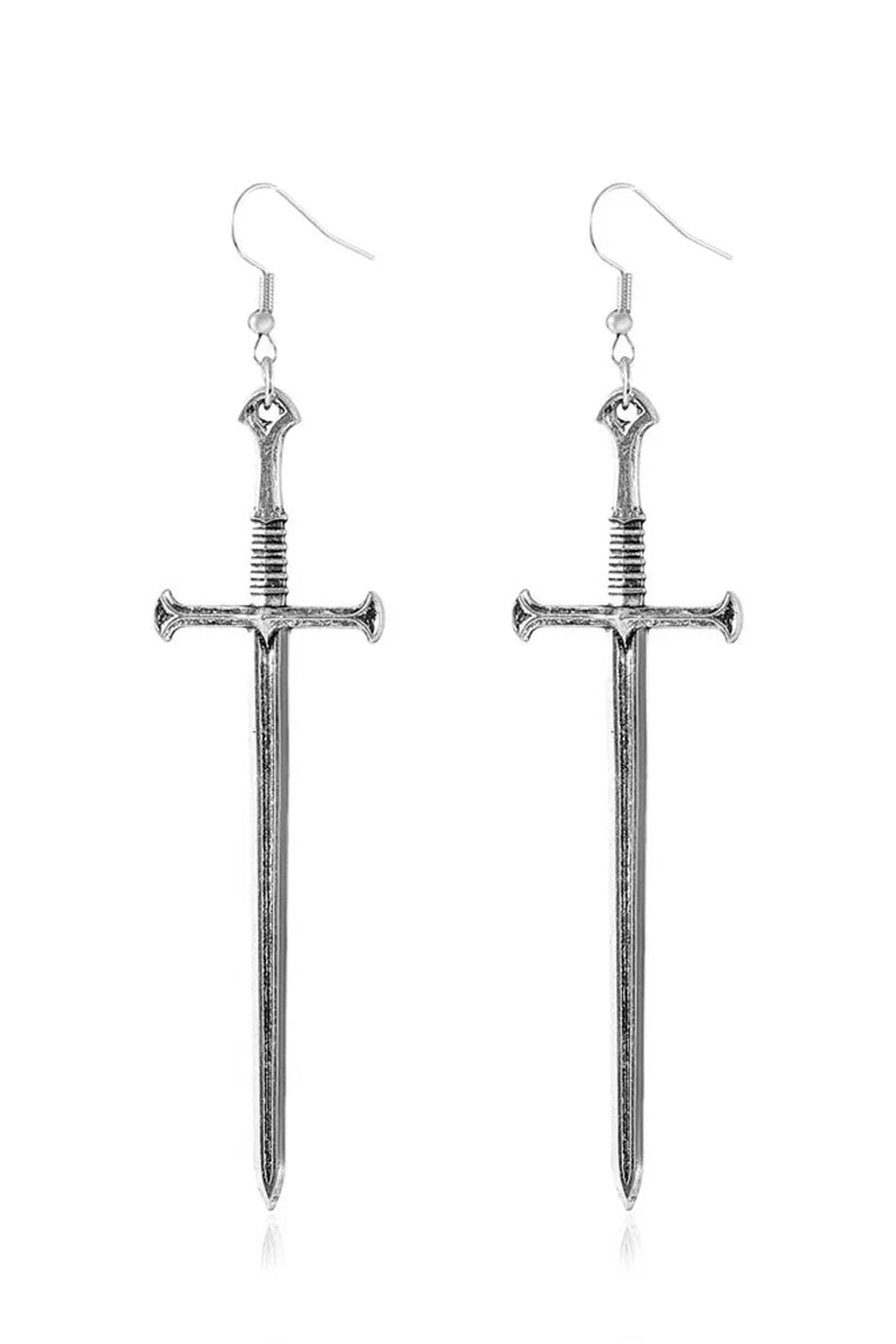Alt Goth Silver Sword Drop Earring Silvery Shoptery