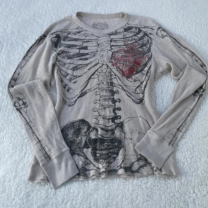 Alt Skeleton Print Waffle Knit Top Shoptery
