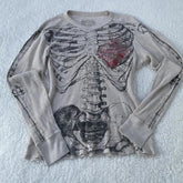 Alt Skeleton Print Waffle Knit Top Shoptery