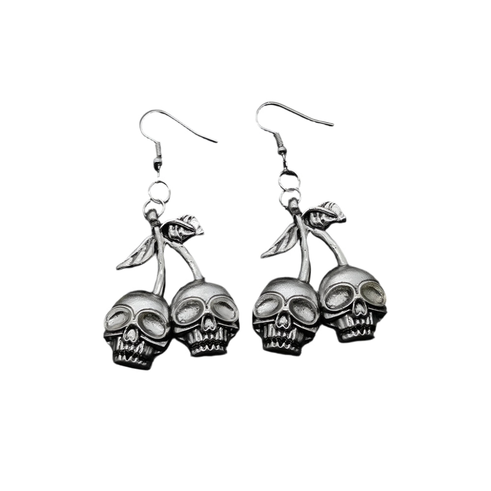 Alt Goth Skull Cherry Drop Earrings silver Shoptery