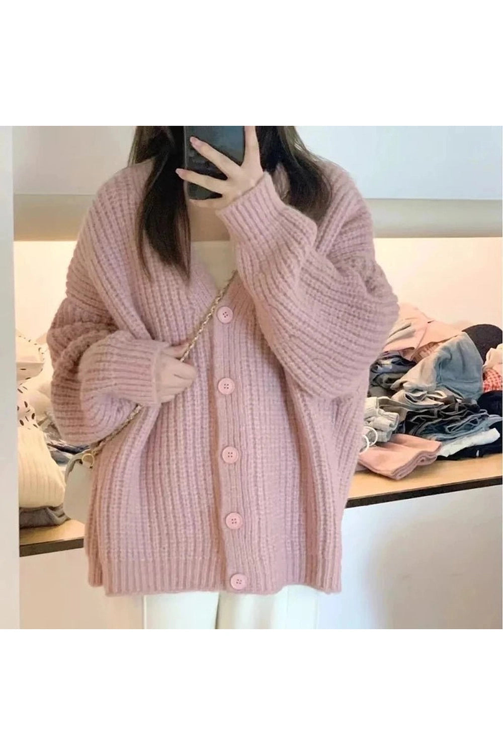 Aesthetic Pastel Soft Blush Chunky Cardigan Pink Shoptery