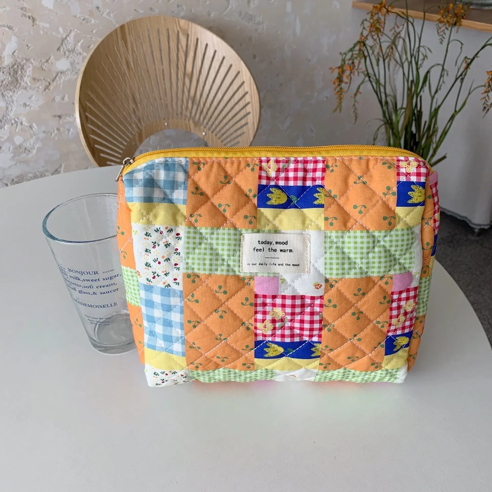 Soft Checkered Coquette Makeup Bag B orange Shoptery