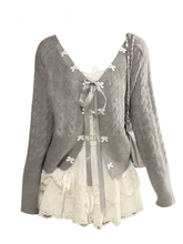 Acubi Lace Bow-Knit Outfit Set Grey One Size Shoptery