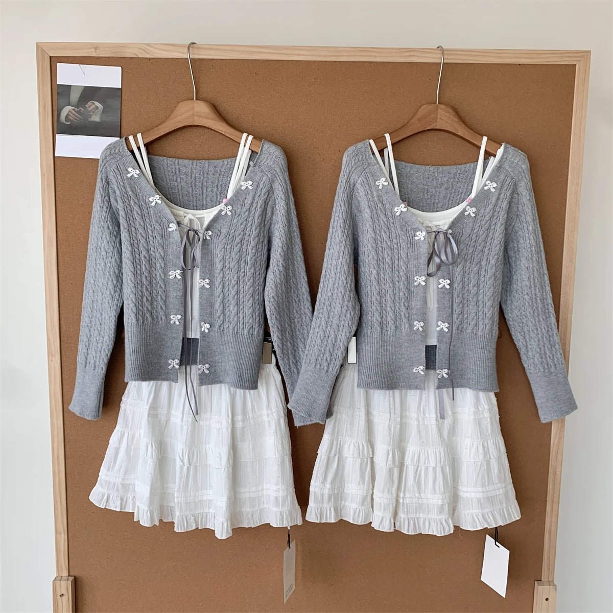 Acubi Lace Bow-Knit Outfit Set Shoptery