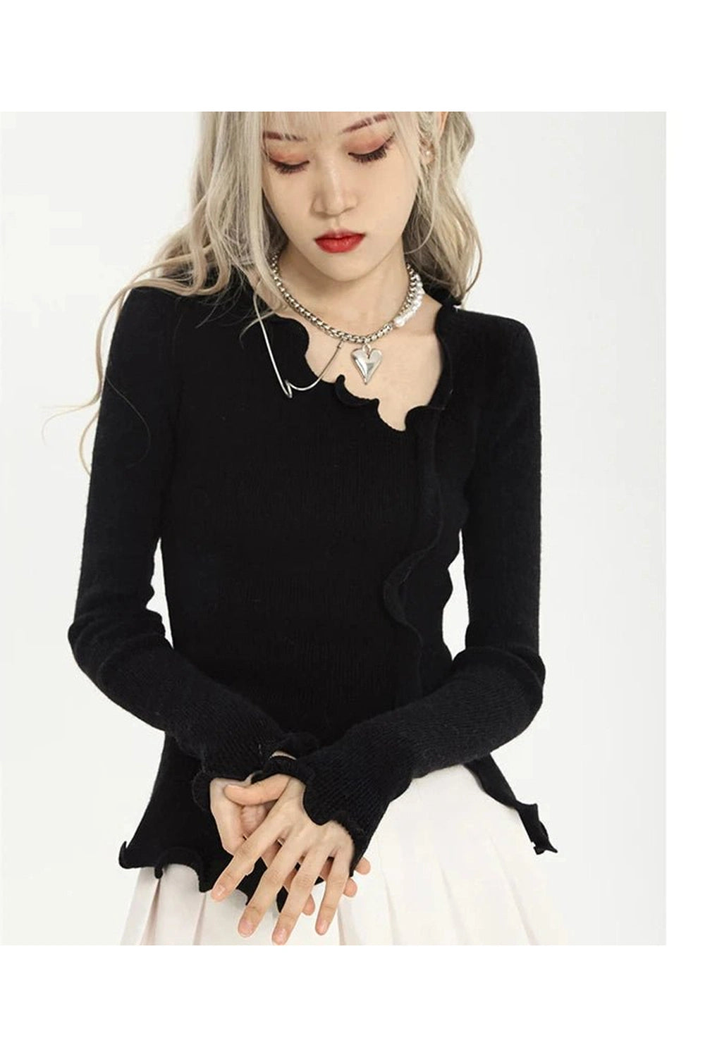 Aesthetic Soft Wave Ruffle Cardigan Shoptery