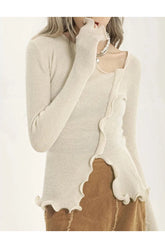 Aesthetic Soft Wave Ruffle Cardigan Beige One Size Shoptery