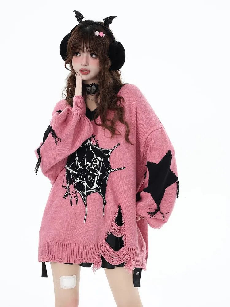 Spidercore Cozy Pastel Goth Sweater Pink Shoptery