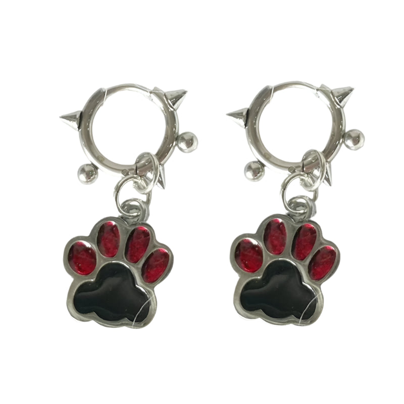 Edgy Spiked Paw Charm Hoop Earrings A Shoptery