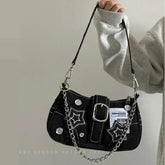 Star Rebel Y2k Denim Shoulder Bag Black (25X13X7 CM) Shoptery