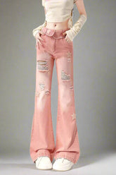 Starry Pink Edgy Distressed Jeans Pink Shoptery