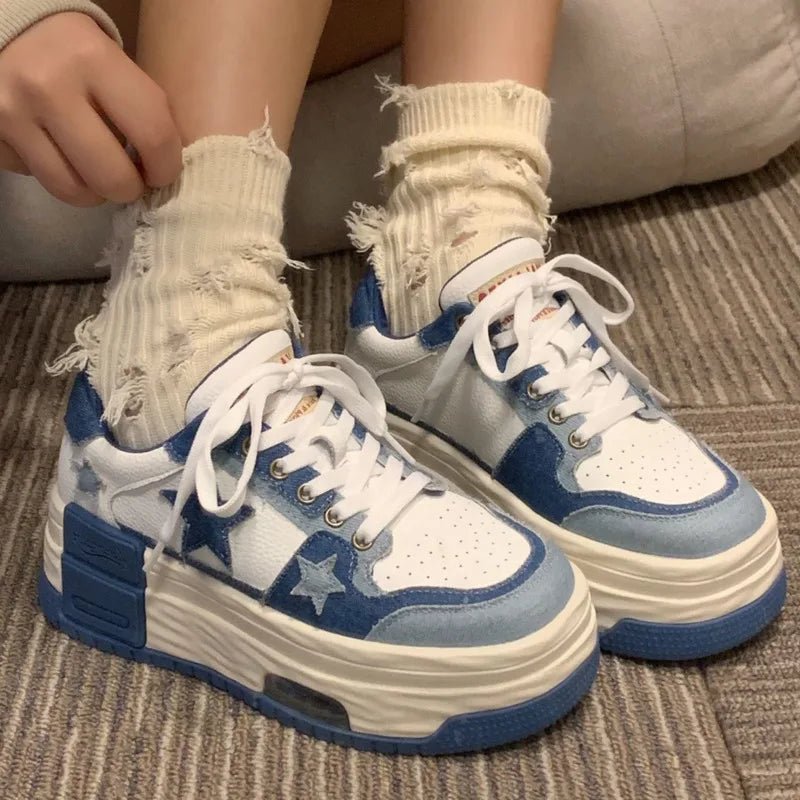 Y2k Starry Sky Denim Platform Sneakers Shoptery