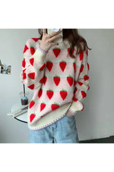 Retro Strawberry Fields Knit Sweater Strawberry One Size Shoptery