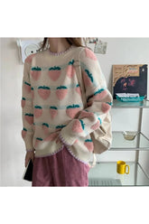 Retro Strawberry Fields Knit Sweater Peach One Size Shoptery