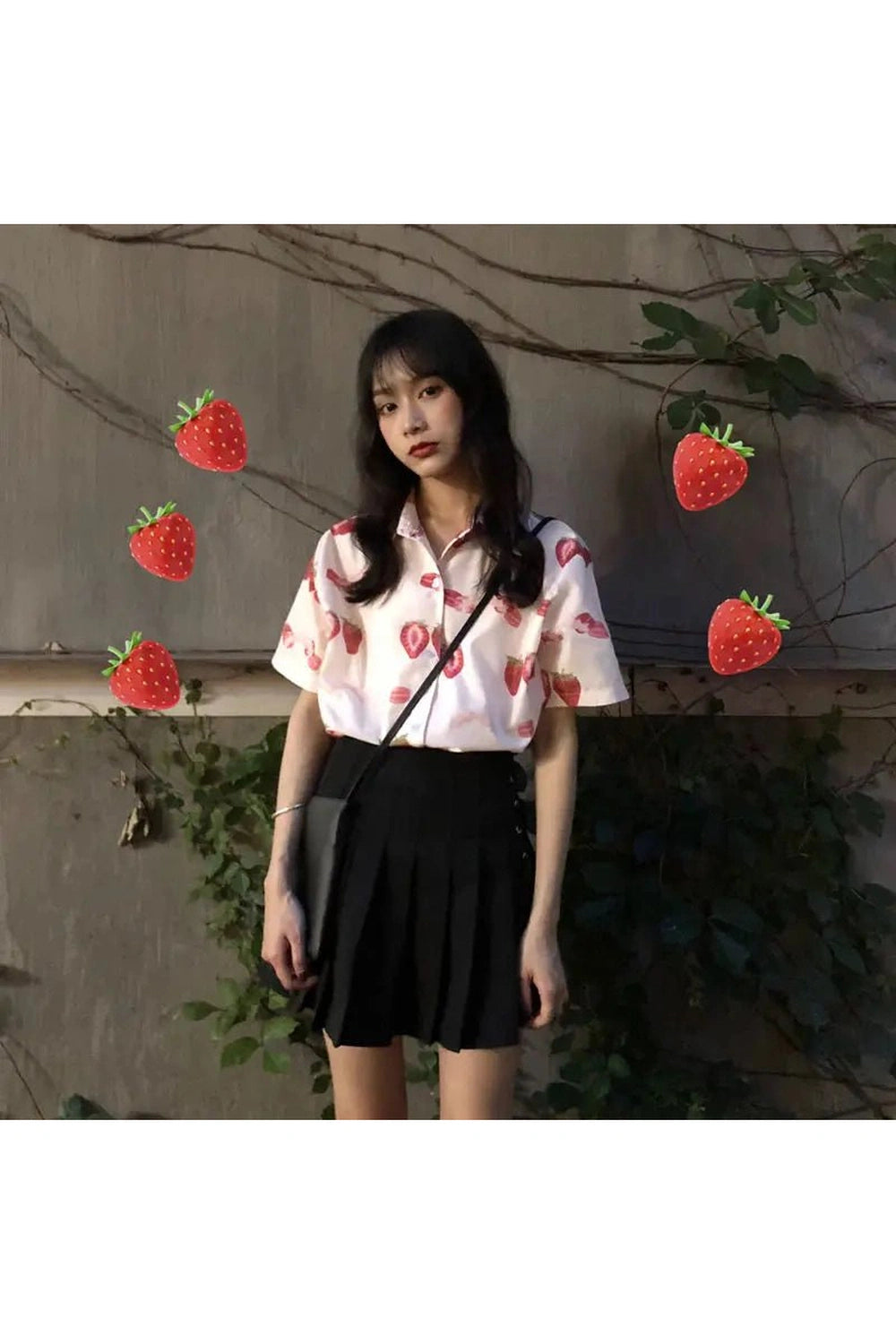 Aesthetic Strawberry Print Casual Shirt Shoptery