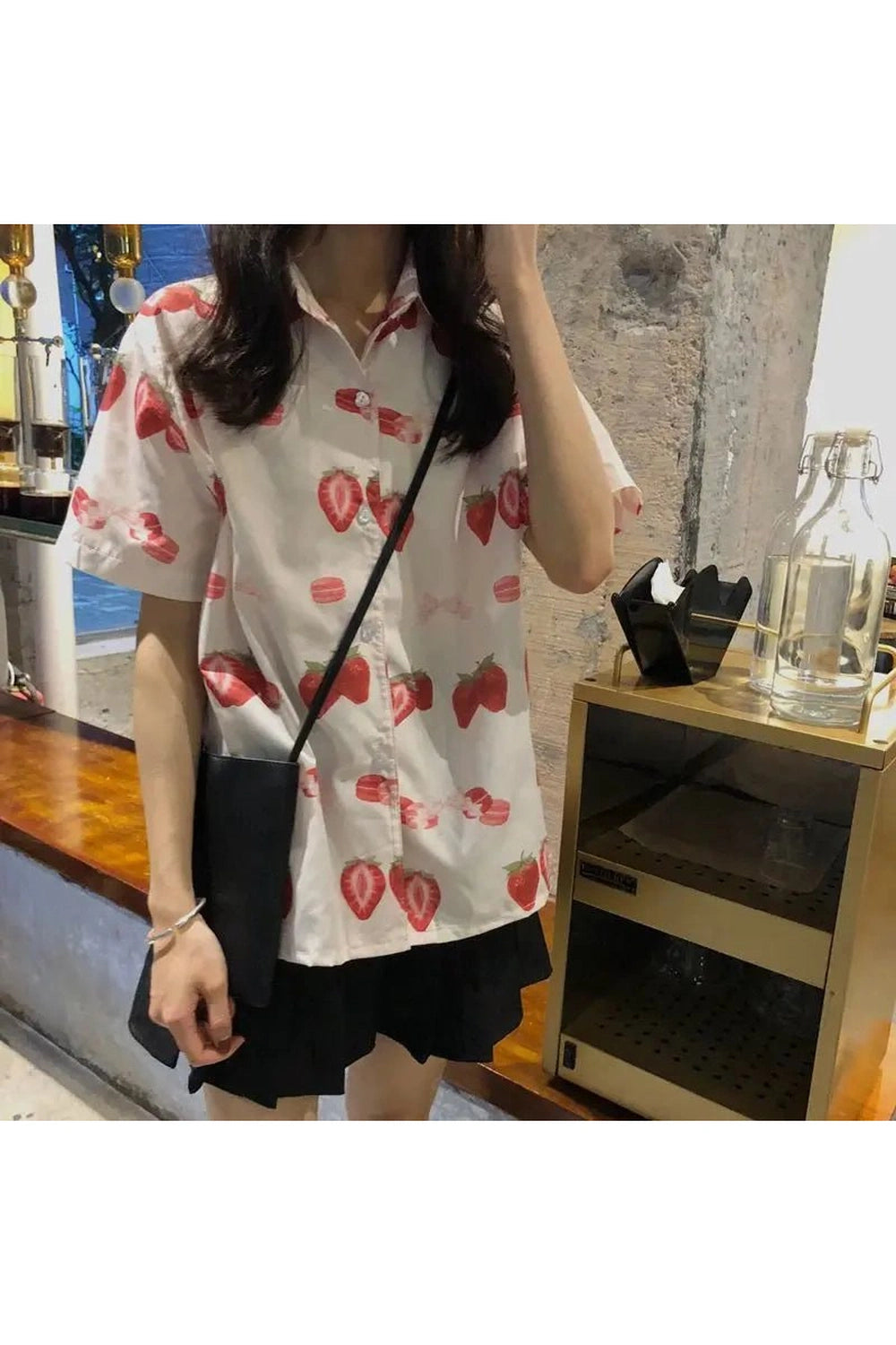 Aesthetic Strawberry Print Casual Shirt Shoptery