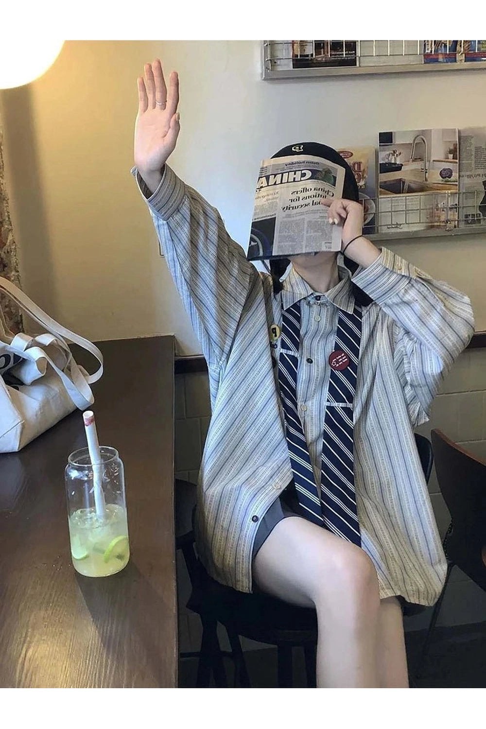 Acubi Striped Button-Up Shirt Shoptery