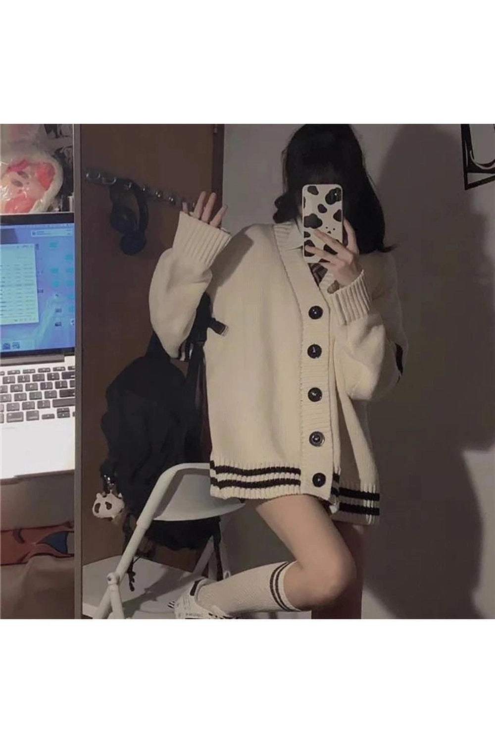 Aesthetic Striped Loose Cardigan Shoptery