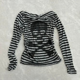 Alt Striped Shadow Print Mesh Top black Shoptery