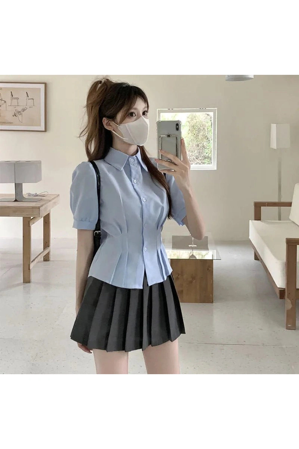 Summer Cropped Turndown Collar Blouse Shoptery