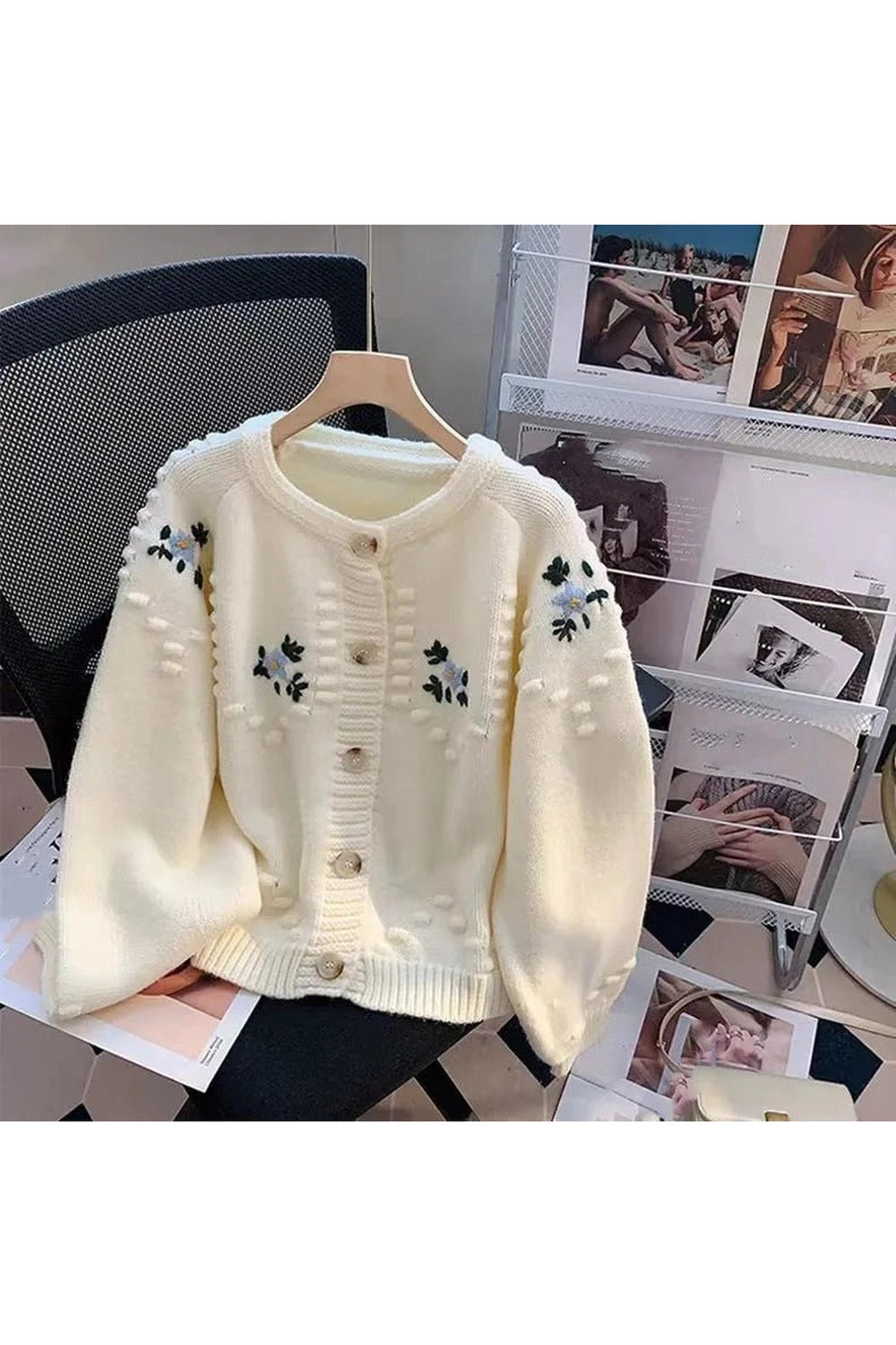 Retro Sunlit Meadow Button-Up Cardigan WHITE Shoptery