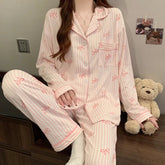 Sweet Bow Dream Coquette Pajama Set Beige Shoptery