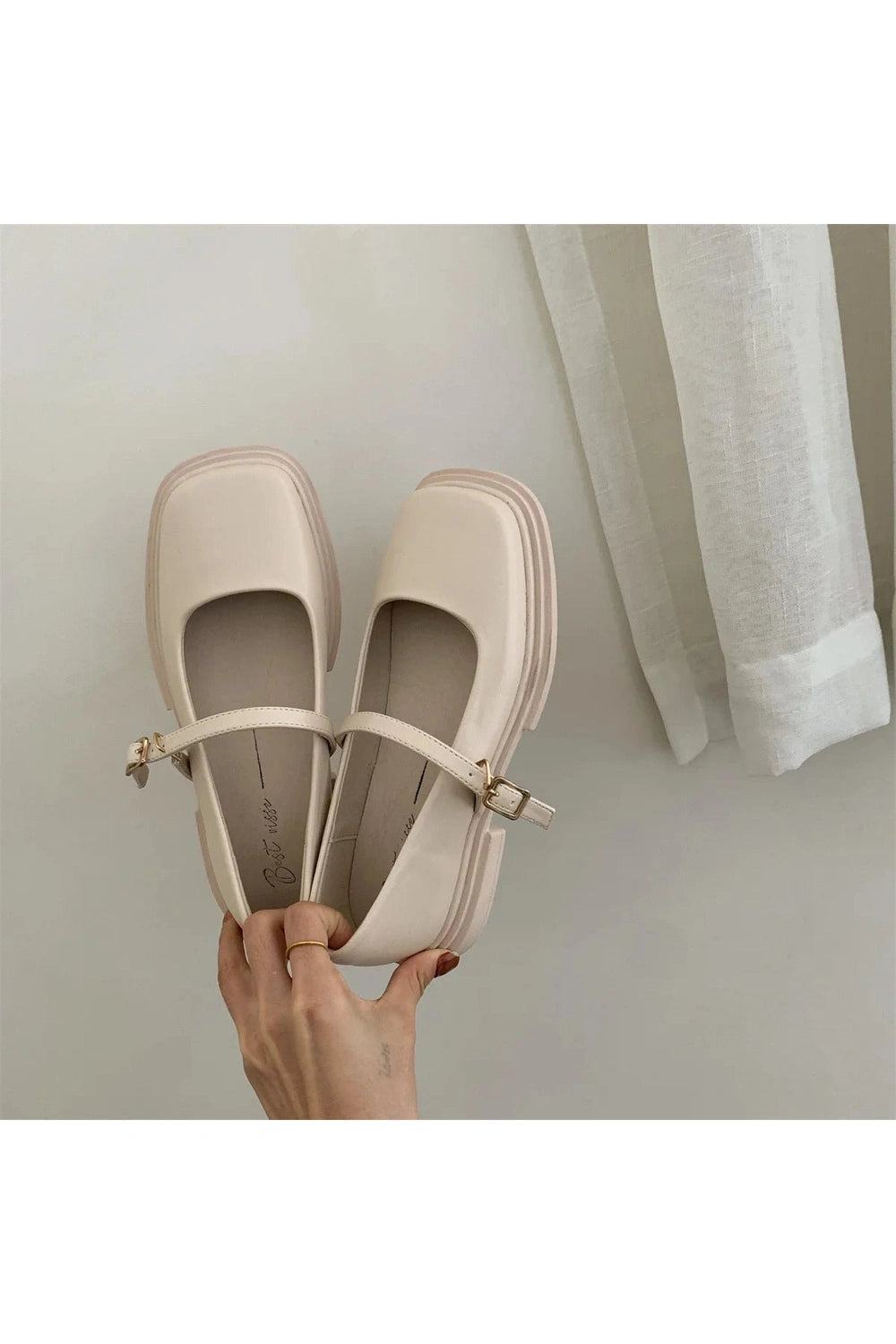 Aesthetic Thick Heels Mary Jane Shoes Creamy-white Shoptery