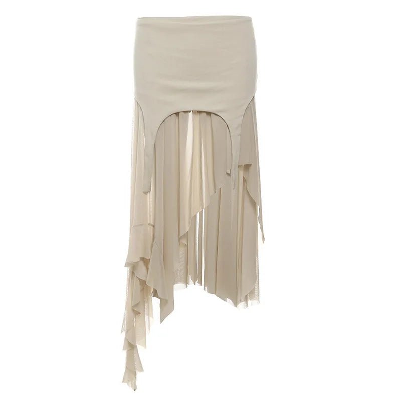 Twilight Shroud Alt Edgy High-Low Skirt Khaki Shoptery