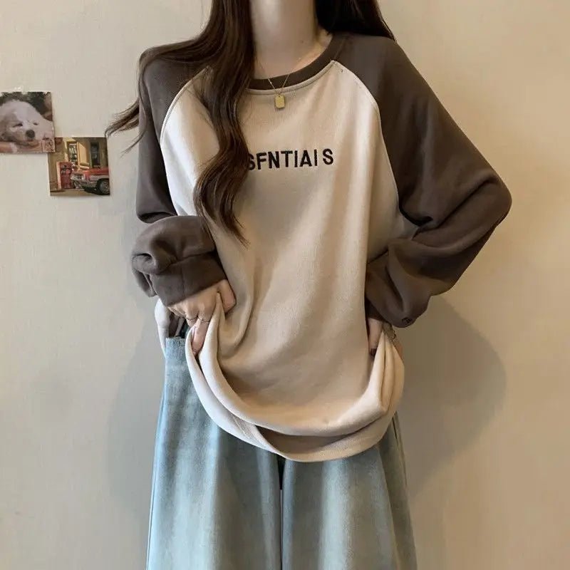 Two-Tone Raglan Retro Oversized Sweatshirt APRICOT Shoptery