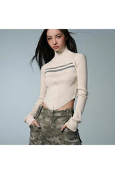 Urban Edgy Y2k Cropped Knit Cardigan apricot Shoptery