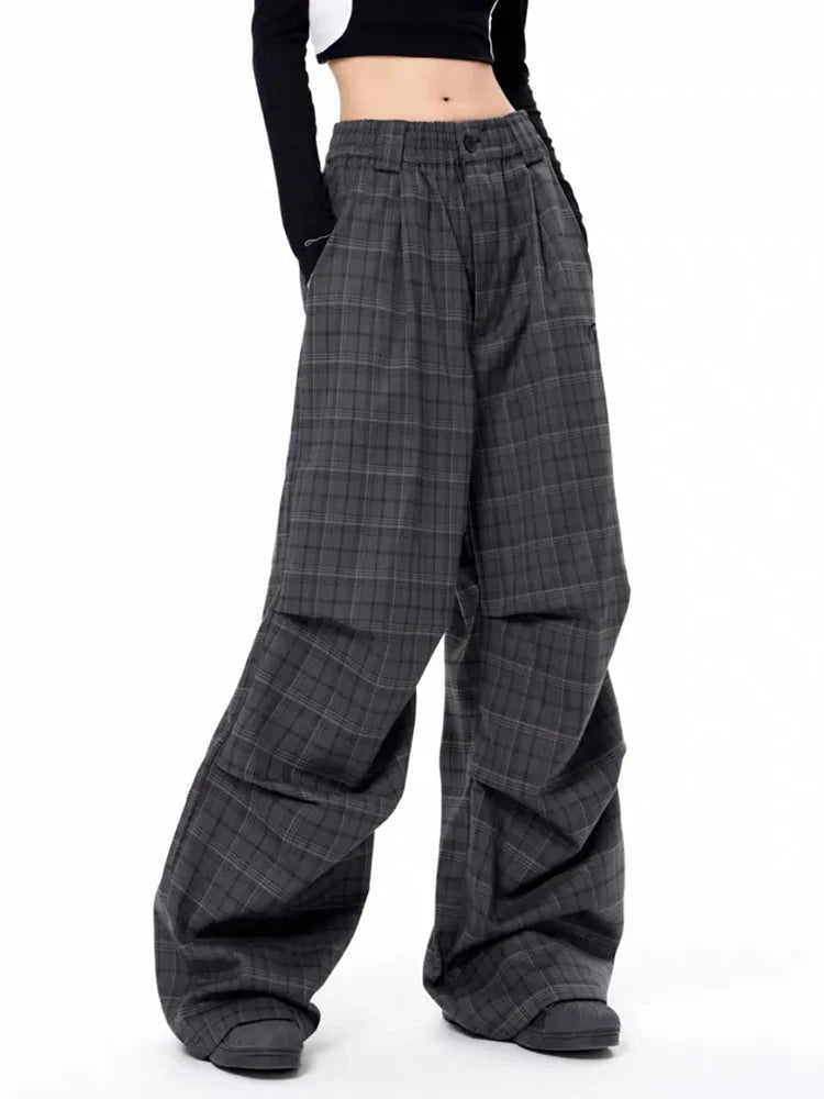 Urban Shadow Edgy Plaid Wide-Leg Pants Picture Shoptery