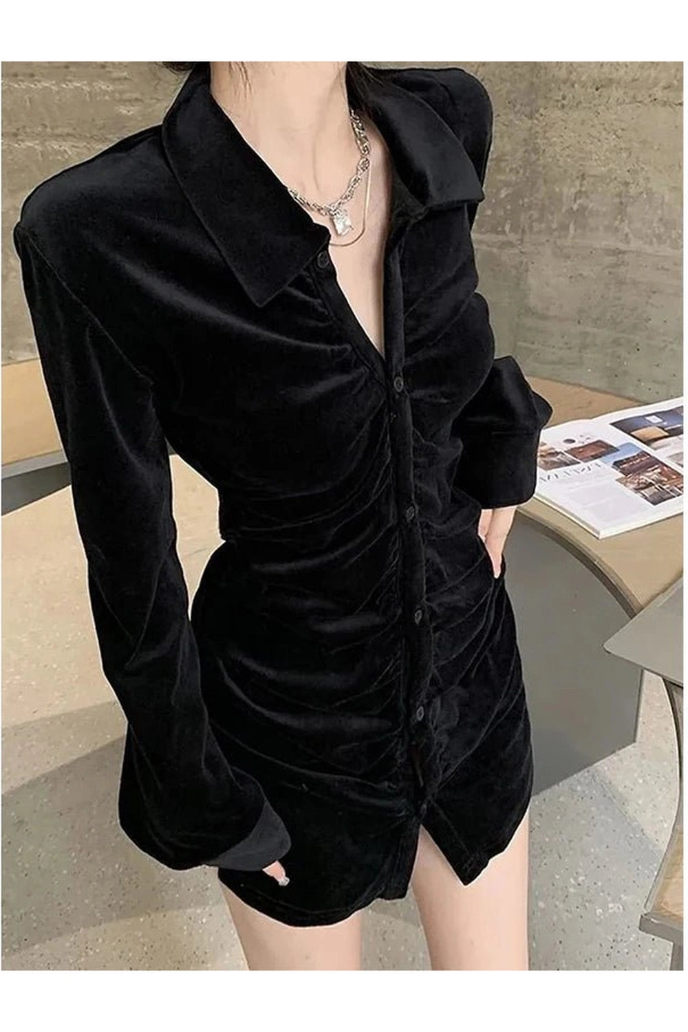 Velvet Pleated Blouse black Shoptery