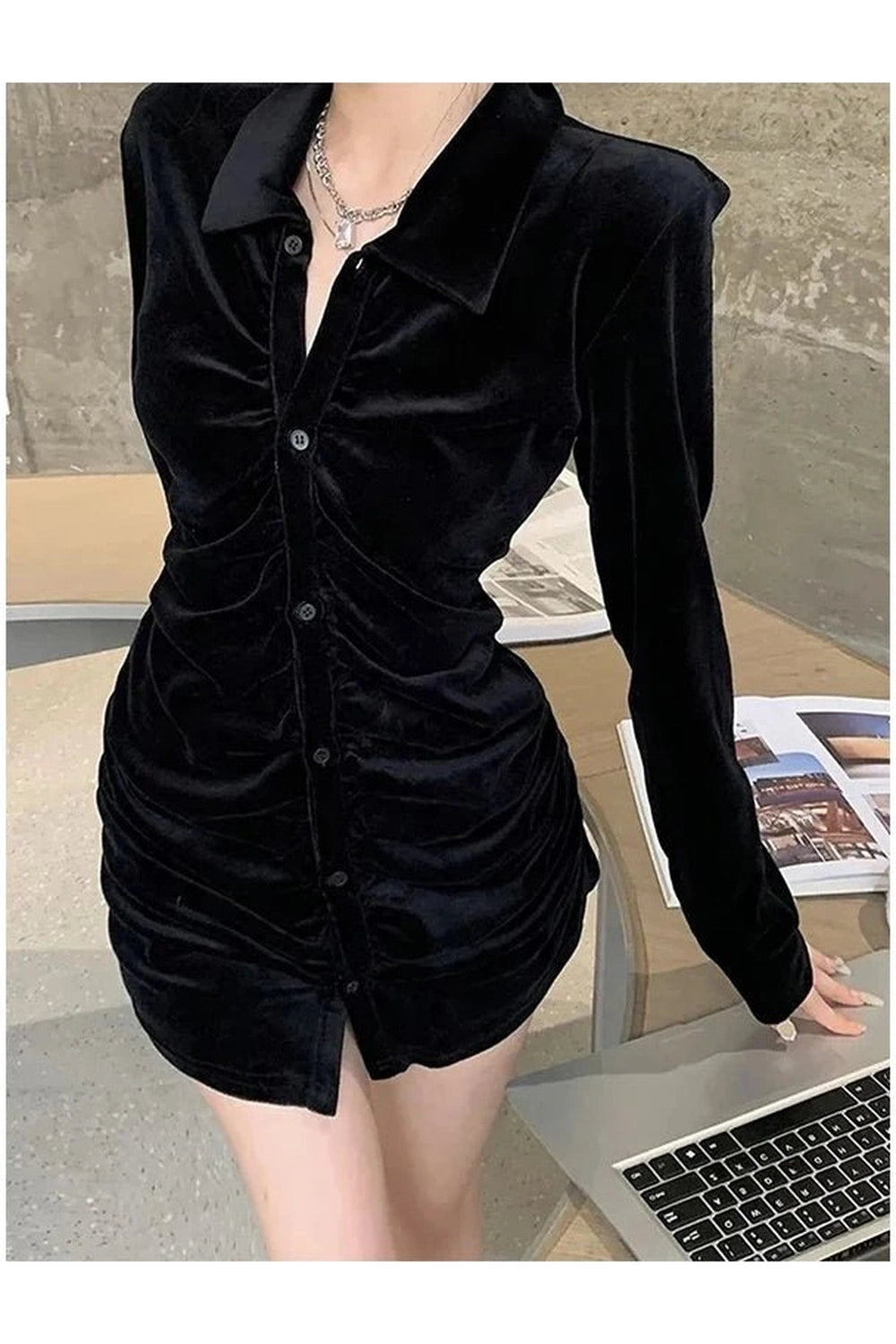 Velvet Pleated Blouse Shoptery