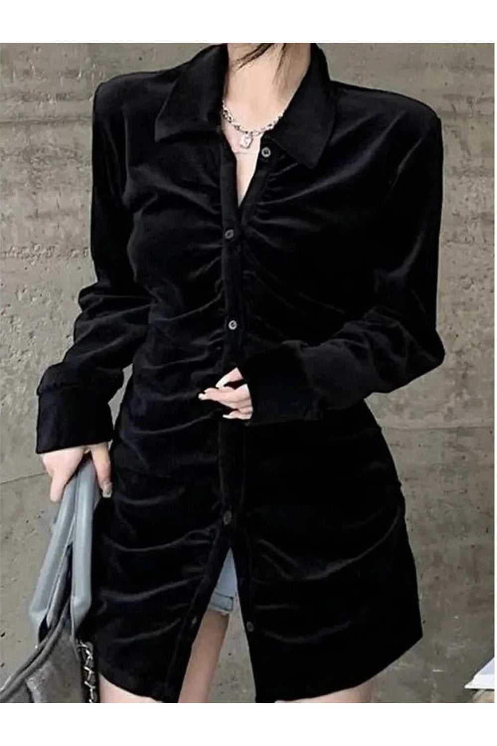 Velvet Pleated Blouse Shoptery