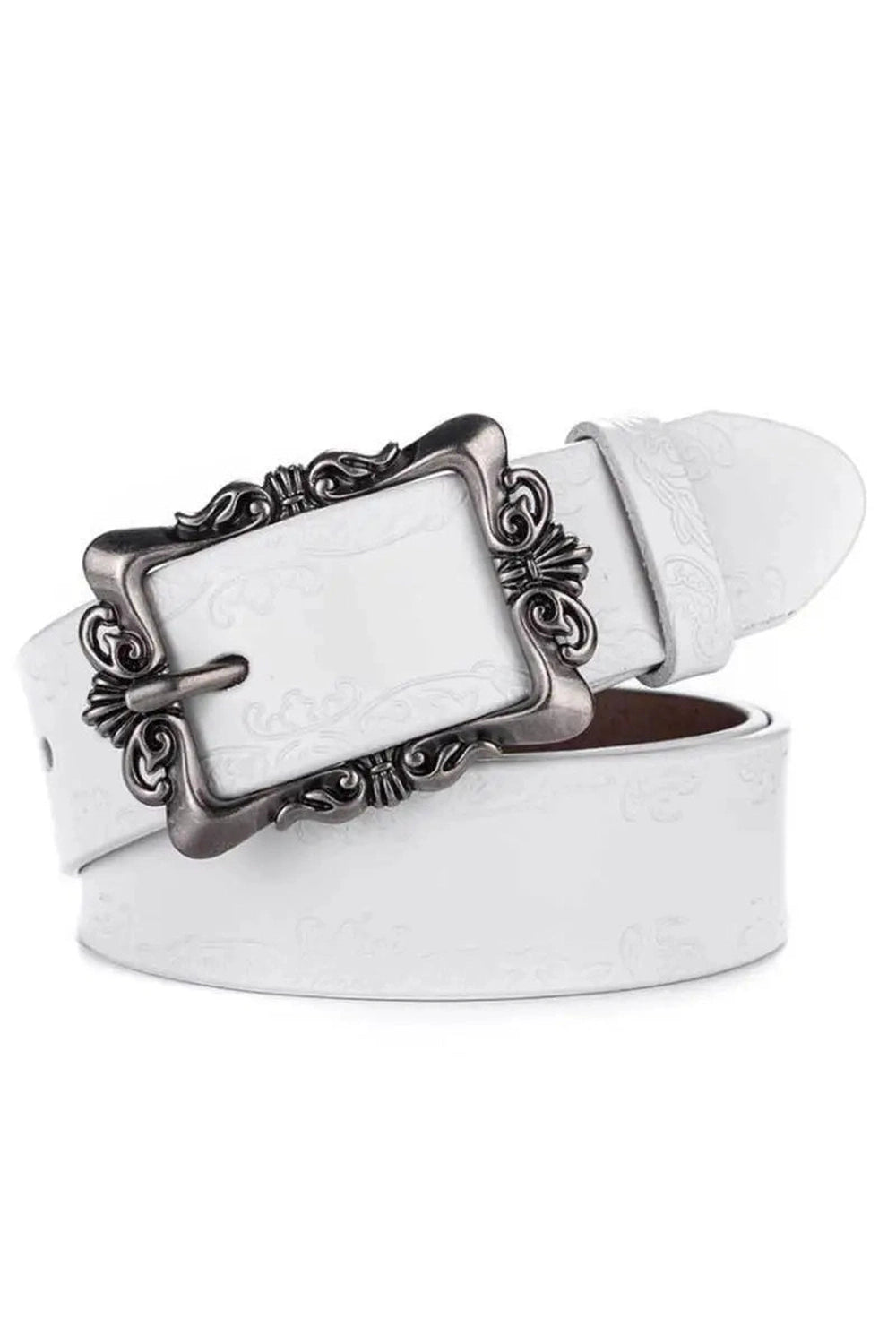 Retro Victorian Embossed Buckle Belt WHITE Shoptery
