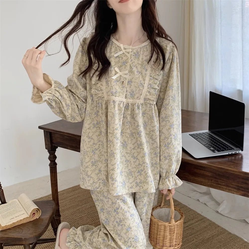 Retro Bloom Lace Pajama Set Flower Shoptery