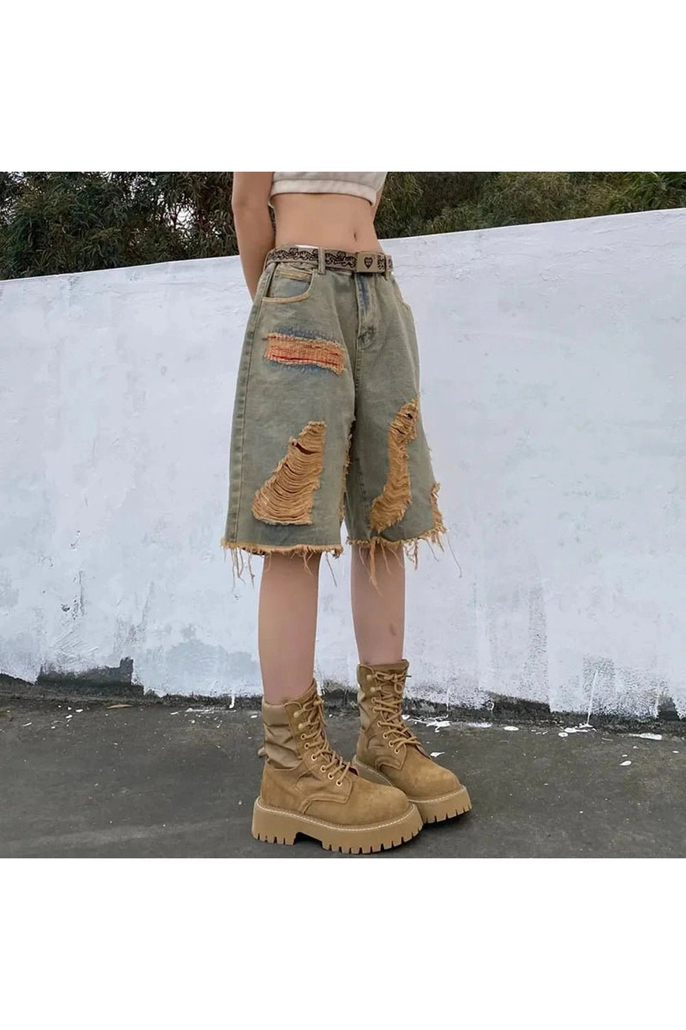 Retro Hole Denim Shorts Shoptery