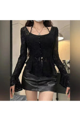 Acubi Lace Flare Sleeve Blouse black Shoptery