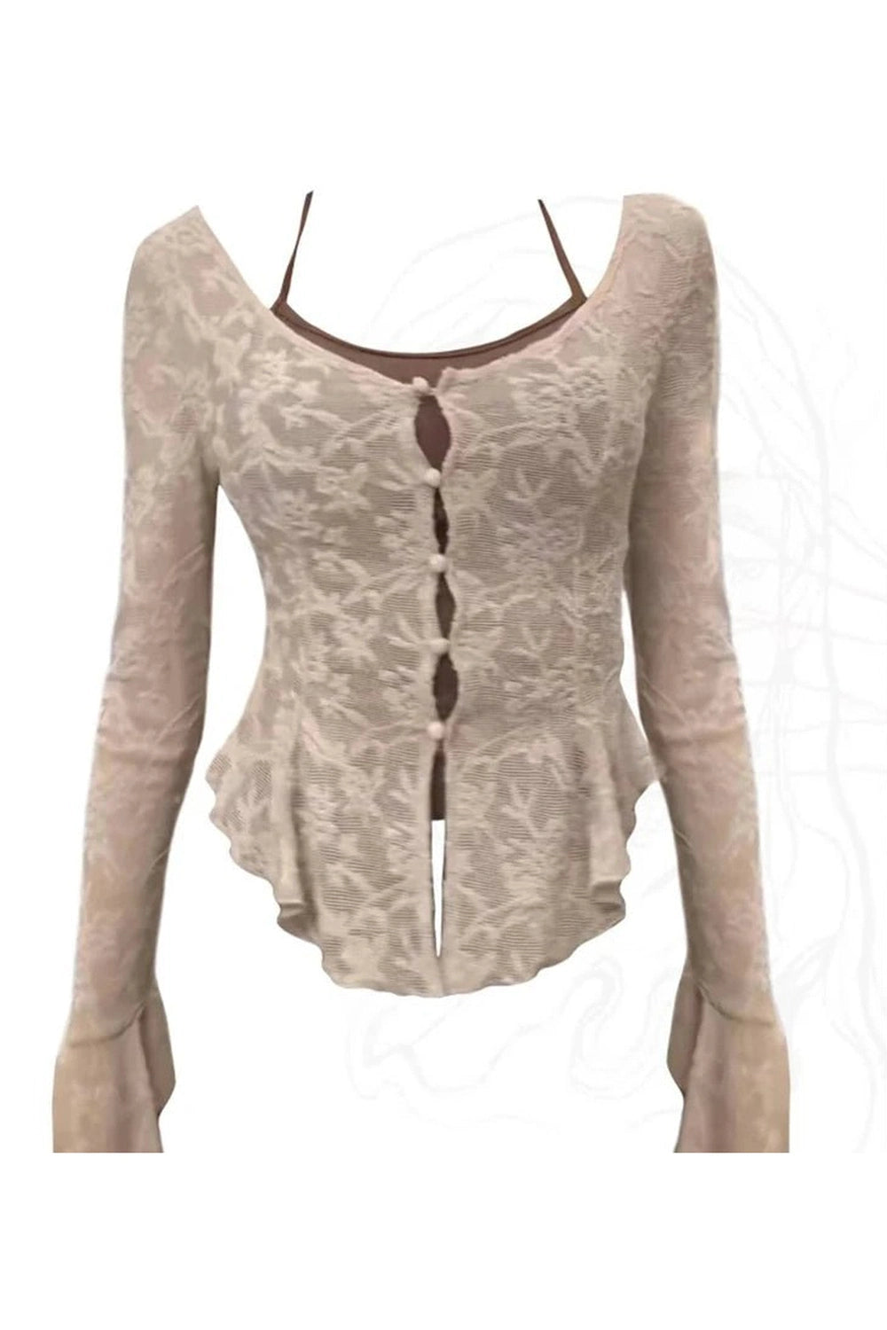 Acubi Lace Flare Sleeve Blouse Shoptery