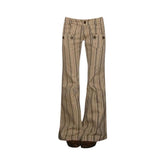 Retro Striped Flare Pants Brown Shoptery