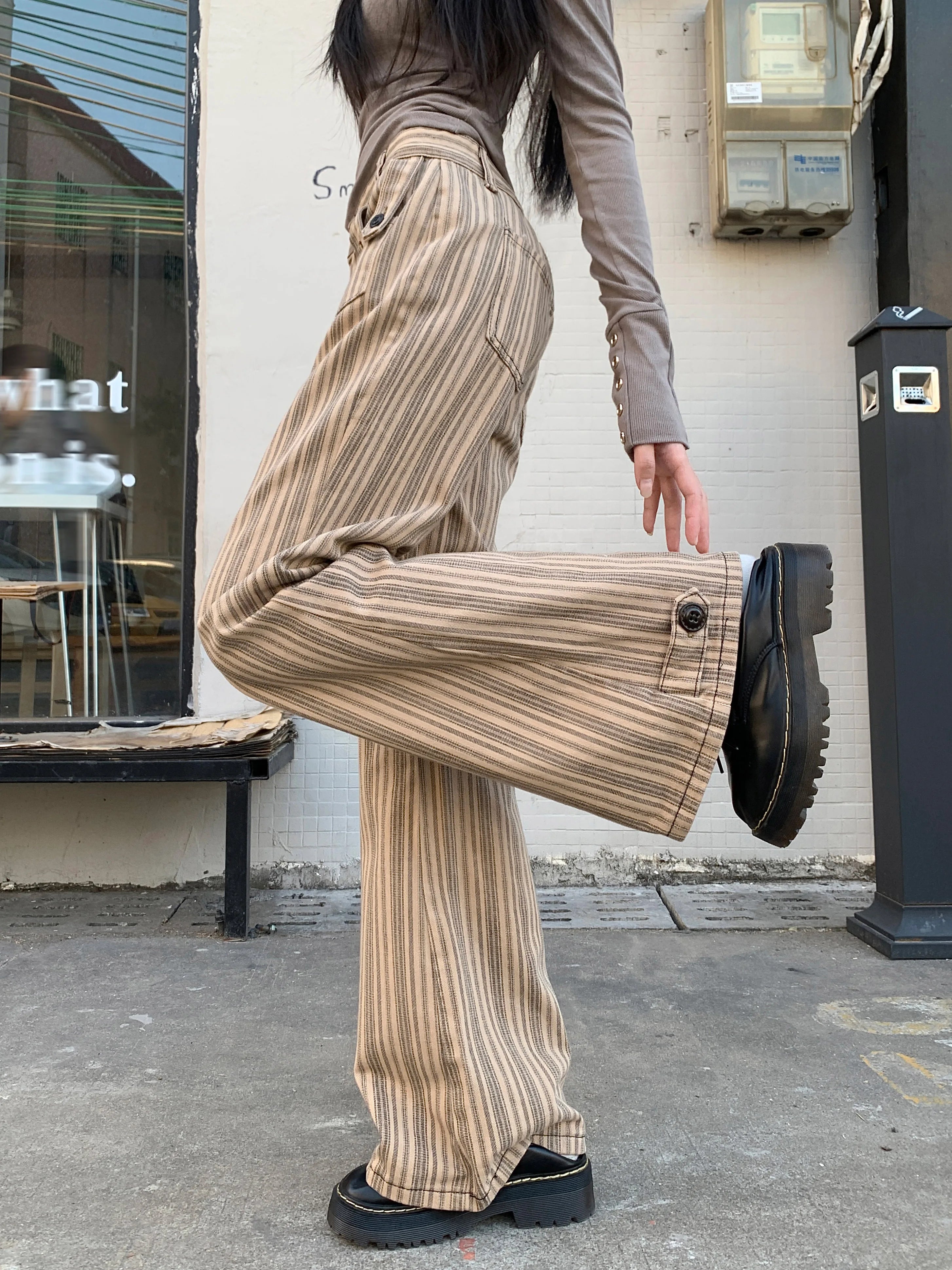Retro Striped Flare Pants Shoptery