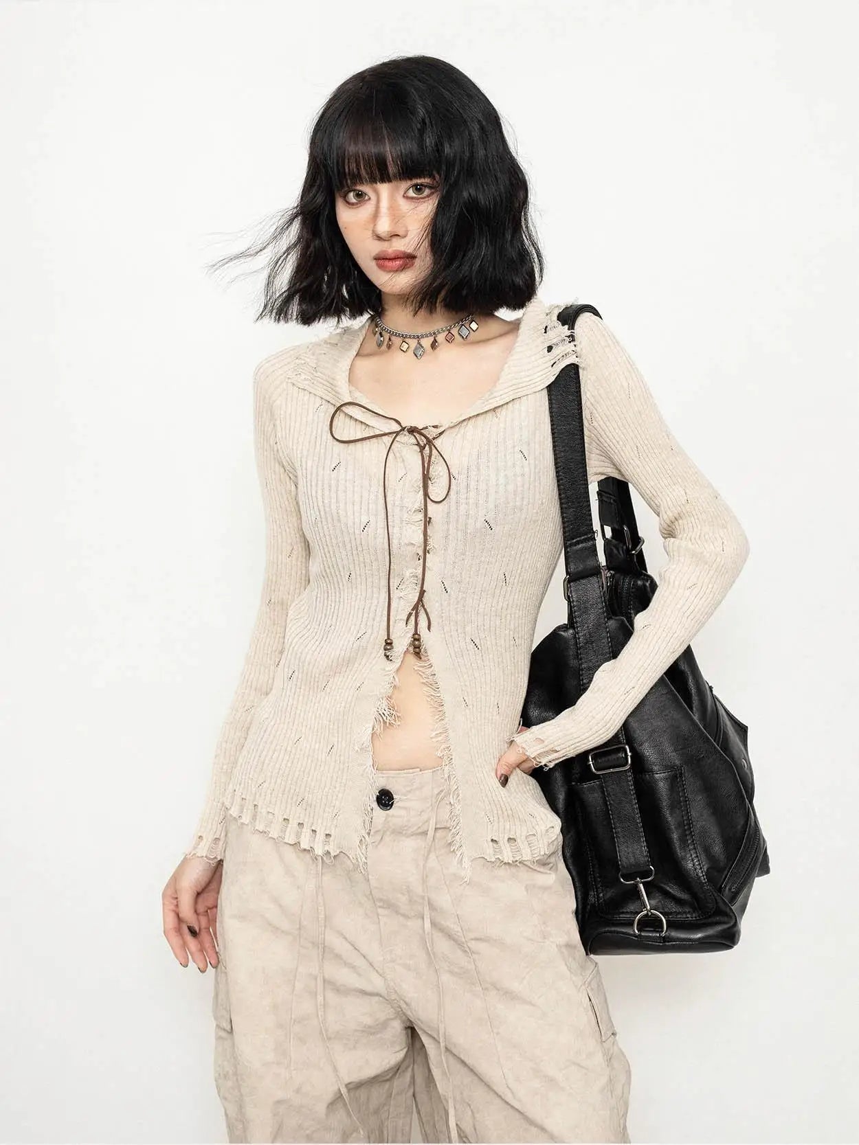 Wanderer Knit Alt Long Sleeve Top Beige One Size Shoptery