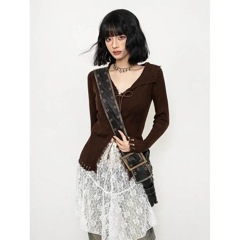 Wanderer Knit Alt Long Sleeve Top Brown One Size Shoptery