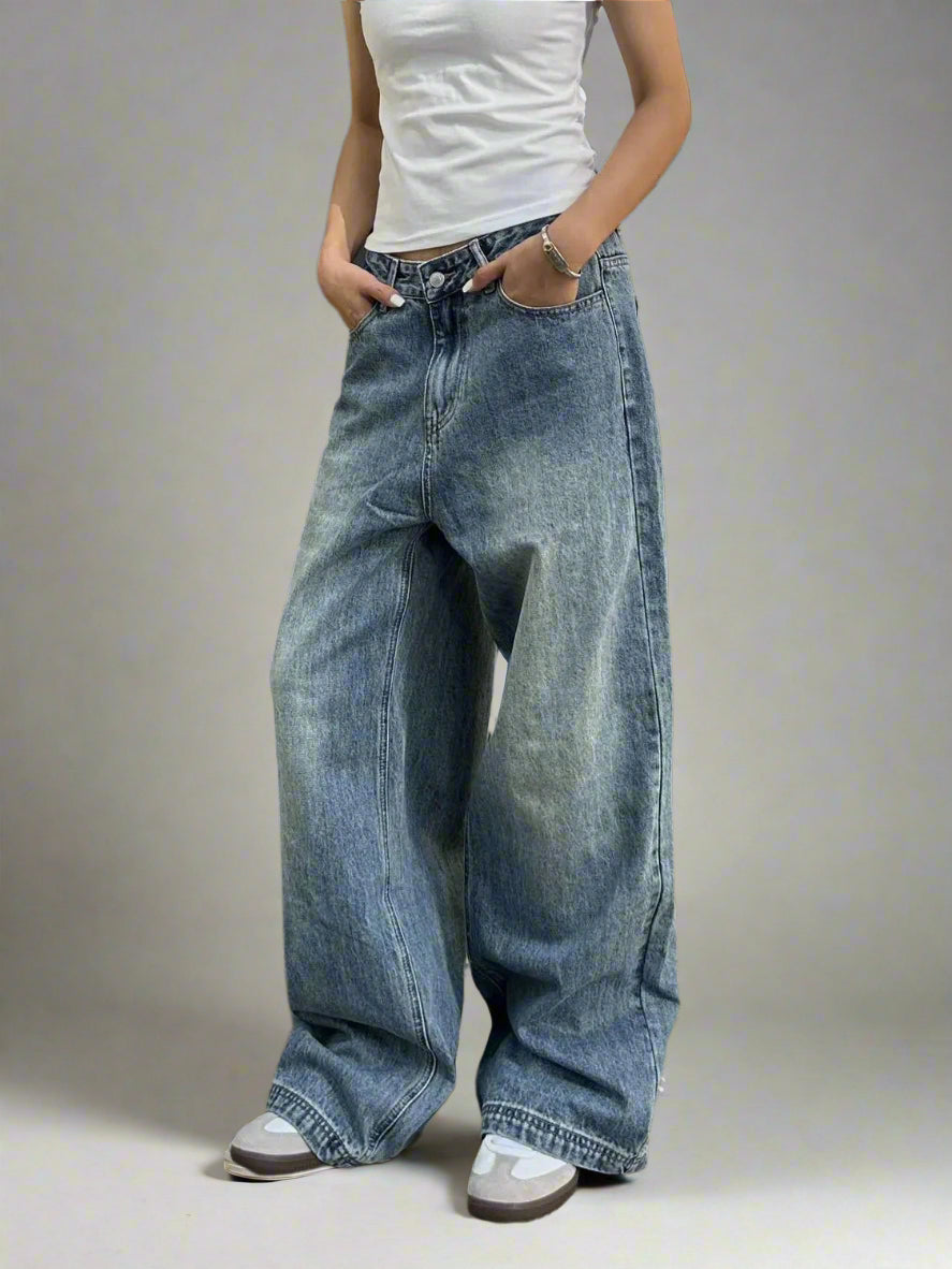 Washed Oversized Y2k Baggy Jeans Blue Shoptery